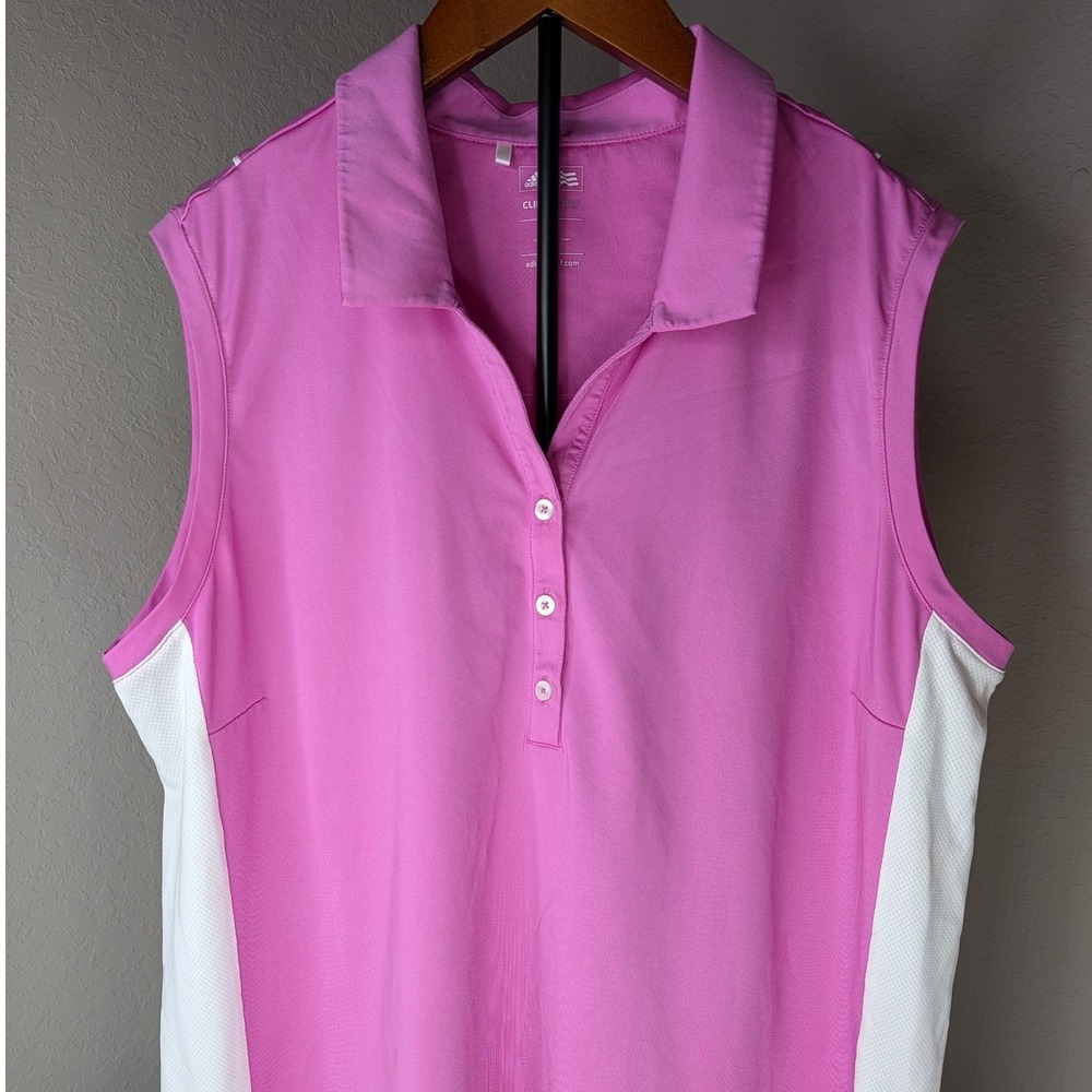 Adidas‎ Golf Polo Women XL Pink Sleeveless ClimaCool Mesh Side Panels Athletic